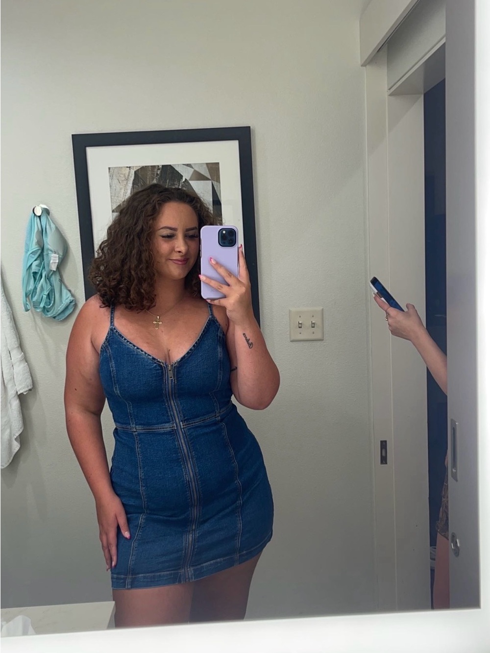 American Eagle Outfitters Dark Blue Denim Zip-Front Mini Dress